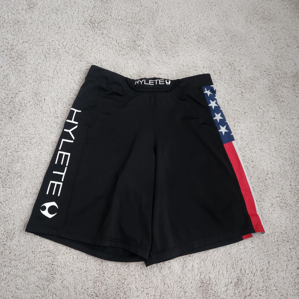 Hylete Performance Shorts 9.5” Mens Medium Black USA Above Knee Stretch Gym
